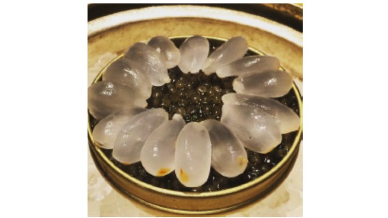 Caviar with fresh jelly almond
