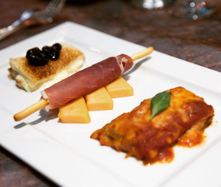 Trio du Chef! Mozzarella di Bufala grilled cheese, Prosciutto di Parma & Melon, Eggplant Parm.